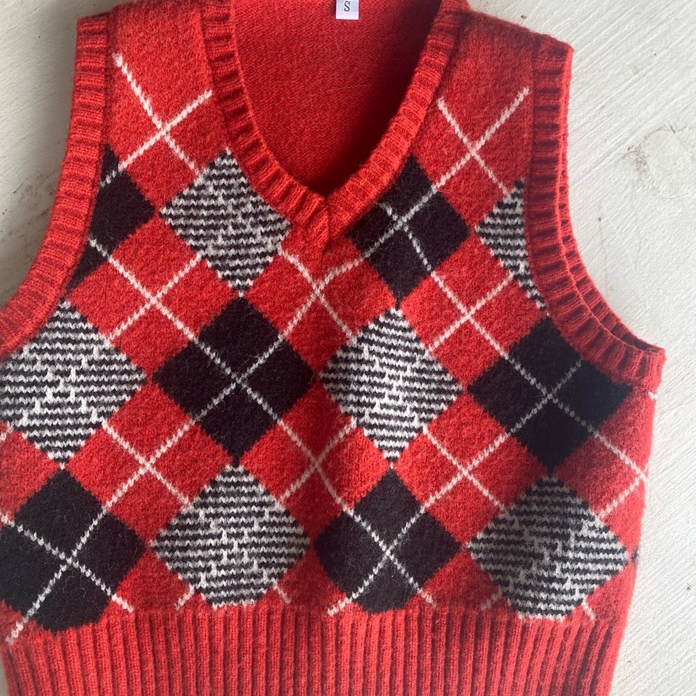V Neck Sweater Vest Sleeveless (Color : Red, Size : Small)